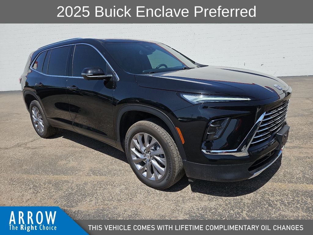 2025 Buick Enclave Preferred in Ebony Twilight Metallic — front three-quarter view